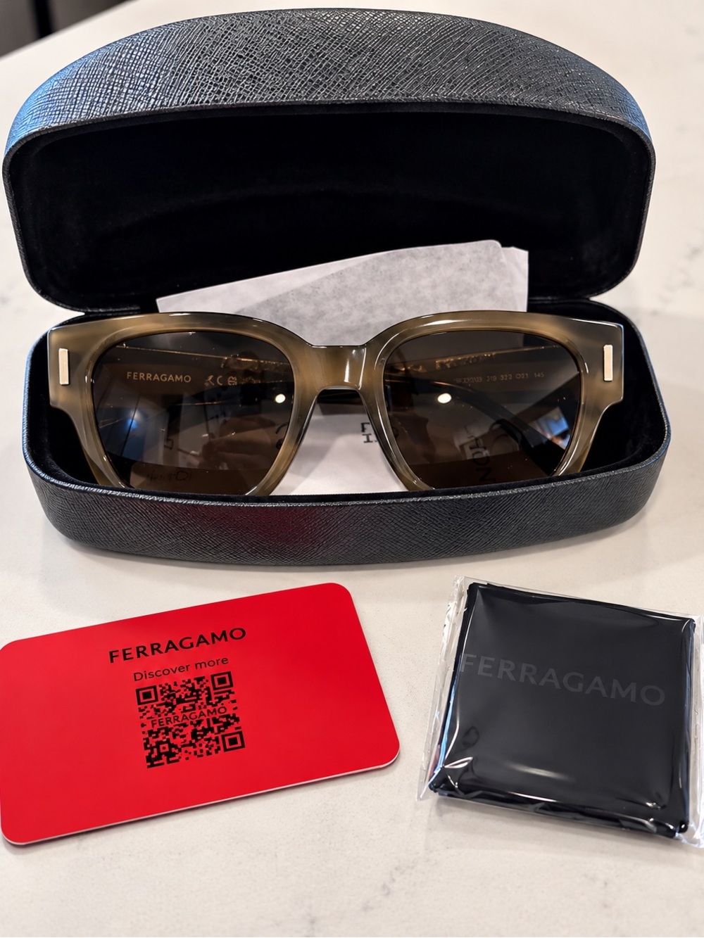 Ferragamo Unisex Striped Khaki Square Sunglasses with Brown Lenses